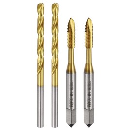 sourcing map Metric Tap & Drill Bit Set, 2pcs M4 x 0.7 Spiral Point Thread Taps and 2pcs 3.3mm Twist Drill Bits, Titanium Coated HSS6542 Screw Tapping Threading Tools