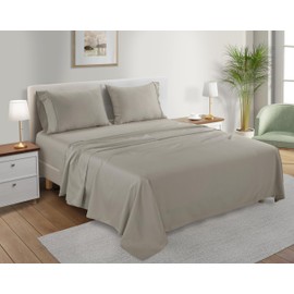 CHATEAU HOME COLLECTION 100% Organic Cotton King Sheets Deep Pocket - 300 TC GOTS Certified 4 Pc Breathable Extra Deep Pocket King Size Sheets Set- Silver