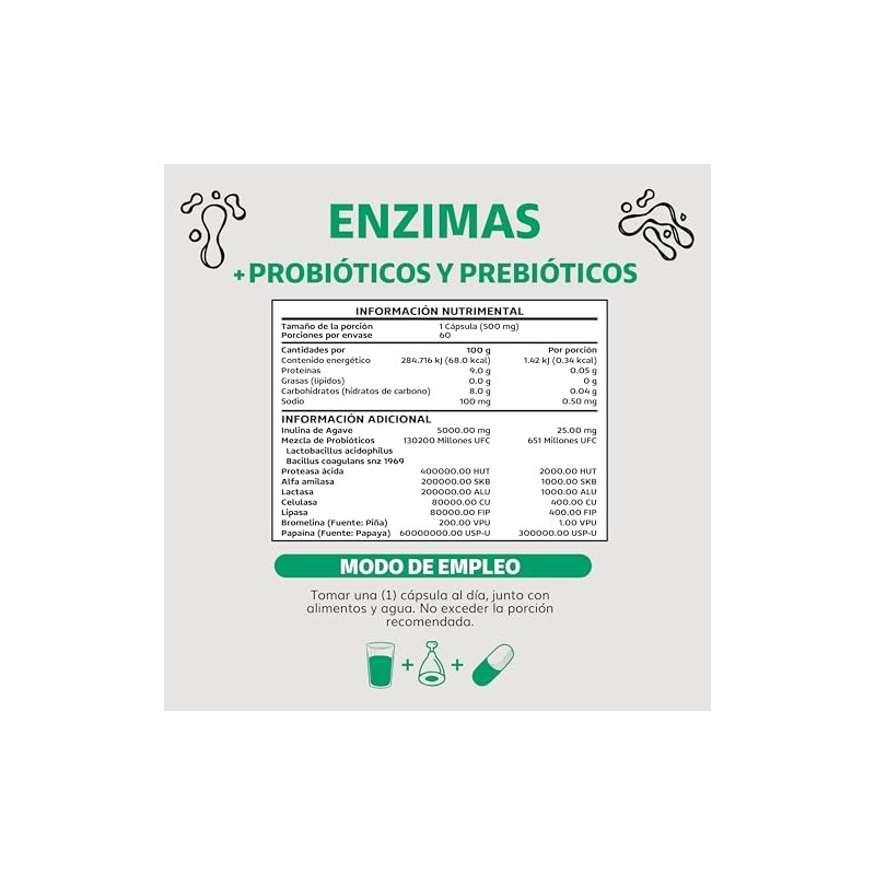 Enzimas Digestivas Probióticos Contiene Lactobacillus Acidophilus Proteasa Lactasa Lipasa Bromelina