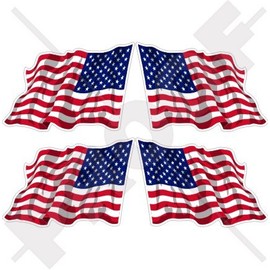 USA United States of America Flag American Waving-Flying Flag 2" (50mm) Vinyl Bumper-Helmet Stickers, Decals x4