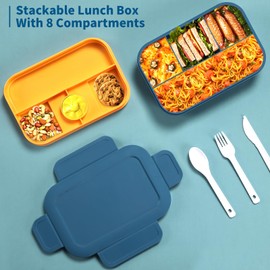 Lunch Box for Adults, 2000 ml Lunch Box with Compartments, Bento Lunch Box Adult with Cutlery, Lunch Box, Lunch Box, Leak-Proof Food Box, Lunch Box with Dividers, Breakfast Box