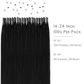 WENNALIFE I Tip Hair Extensions Real Human Hair, 100g 100s 24 Inch Jet Black Remy Itip Human Hair Extensions Invisible Itips Straight I Tips Cold Fusion Extensions