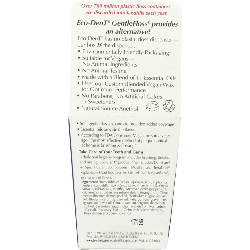 Eco-Dent Gentlefloss Premium Dental Floss, mint menthe, 1 Count