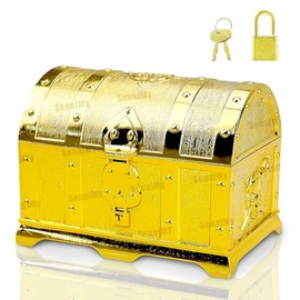 SenaiMy Pirate Treasure Chest, Treasure Chest Child Birthday, Gold Pirate Chest, Multifunction Adventurous Treasure Box, Pirate Treasure Box for Storage, Decorating, Gift, Plastic, 14 * 9.4 * 9.5cm