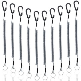 BB Hapeayou Fishing Lanyard (10Pcs) Retractable Safety Coiled Tether with Carabiner and Split Ring for Pliers, Boating, Tools(Black)