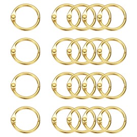 PATIKIL 20Pcs Loose Leaf Binder Rings, 0.7 Inch Metal Open Card Rings Heavy Duty Book Rings for Key Index Card Rings Paper Rings Office, Gold Tone