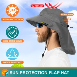SUN CUBE Wide Brim Sun Hat with Neck Flap, Fishing Hiking for Men Women Safari, Neck Cover for Outdoor Sun Protection UPF50+ | Gray