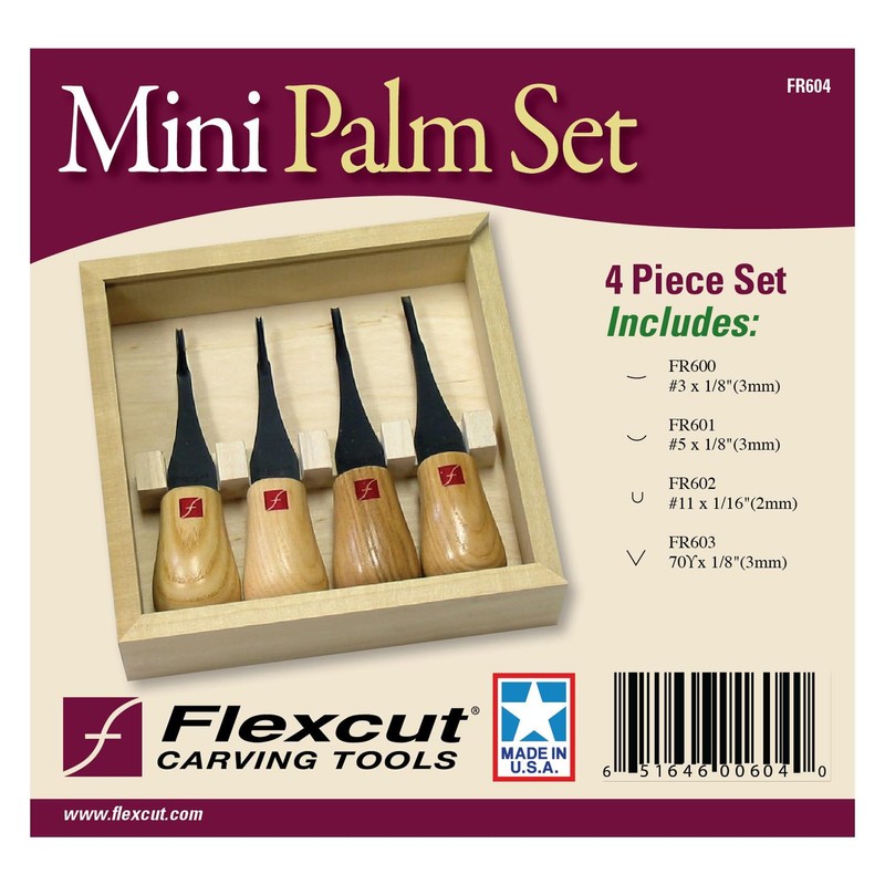 FLEXCUT Carving Tools, Mini Palm Gouges for Detailed Carving, Ash