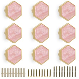 EVERGD 27mm Pure Copper Handle Shell Brass Gold Wardrobe Kitchen Cabinet Door Knobs Drawer Cupboard Hardware Pull Handle Clothes Coat Hook Modern Simple (9, Hexagon-Pink 25mm)