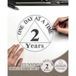 CHURYUML 2 Year Sobriety Coin with PU Leather Keychain - One Day at A Time Two Year Sober Chip, AA Chips Recovery Medallions with One Step at A Time on Back, Sobriety Gifts for Women & Men