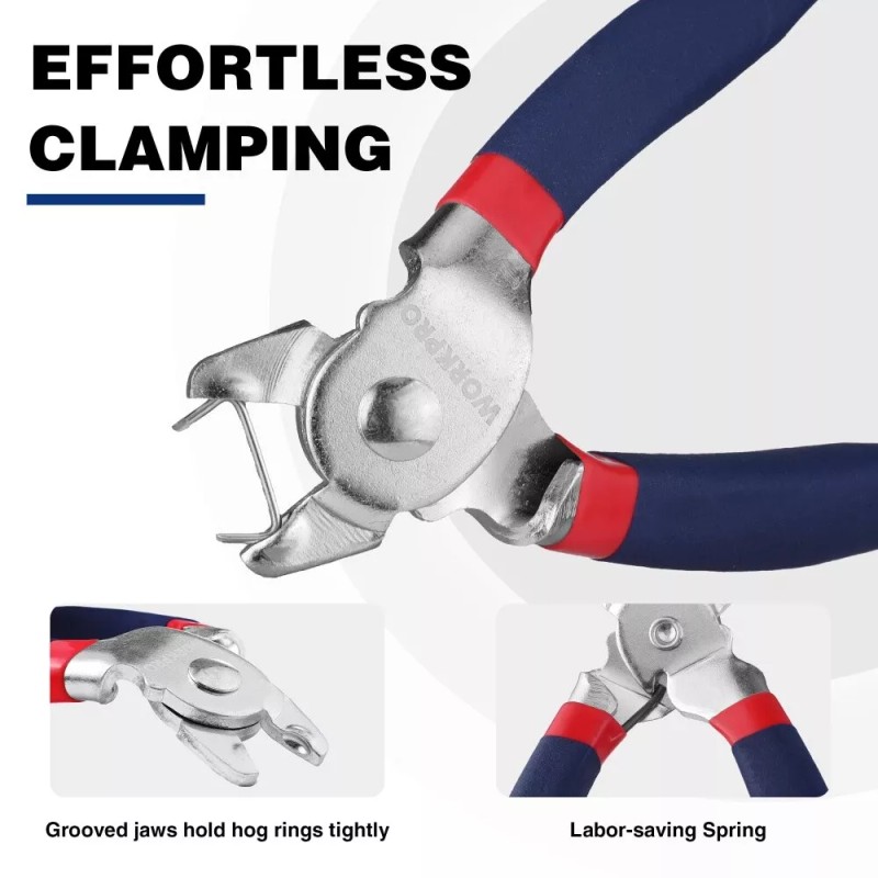 WORKPRO Bent Hog Ring Pliers with 500 Pcs 3/4" Hog