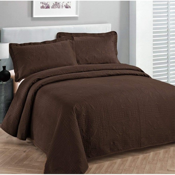 Fancy Collection Luxury Bedspread Coverlet Embossed Bed Cover Solid Coffee New Over Size 118"x106" King/California King