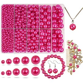 abalorio de perlas de color rojo rosa para hacer joyas, 1750 abalorio de perlas de color rosa oscuro con agujero de 4 mm, 6 mm, 8 mm, 10 mm, 12 mm, abalorio espaciadoras sueltas para collares, pulseras, aretes, decoración de vestidos de boda (rosa-oscuro)
