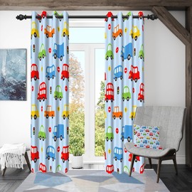 ggaimwf 46"x 72" Cartoon Car Blackout Curtain for Kids Bedroom Colorful Vehicle Truck Bus Traffic Sign Eyelet Thermal Grommet Room Divider Window Drapes for Baby Boys Playroom 2 Panels