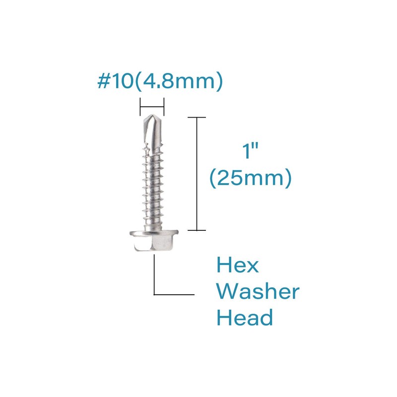 IMScrews 25pcs #10 x 1" Stainless Hex Washer Head Self