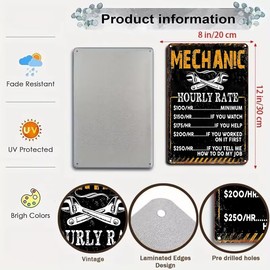 Bestylez Mechanic Gifts for Men Dad&Husband Funny Mechanic Sign Mechanic Hourly Rate Reproduction Vintage Metal Sign for Man Cave, Cars, Workshop or Garage Wall Decor 12x8 Inch (3028)