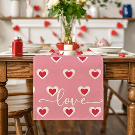 Artoid Mode Pink Love Hearts Valentine's Day Table Runner, Wedding Kitchen Dining Table Decoration for Home Party Decor 13x72 Inch