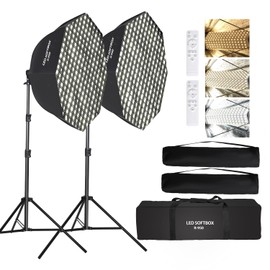 GSKAIWEN 110W Octagonal Parabolic Softbox Lighting Kit, 37.4 "/95cm Soft Box with Honeycomb Grid/Remote Control/Stand for Studio Light, Video Recording, Portraits, Product Photography, Live Streaming