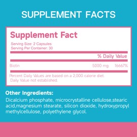 HUNCIALLY Hair Growth Supplement with Biotin 5000mcg - Supports Health Hair, Skin, Nails, Energy, Immune & Digestion, Non-GMO, Gluten Free, 60 Capsules (60 Count Pack of 1)