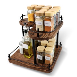 SAOCAIHUL Wooden Spice Rack Organizer Lazy Susans Rotating Countertop 2 Tiered Display Shelf Kitchen Adjustable Height Spinning Spice Rack 11.8INCH Large Capacity Pine Wooden