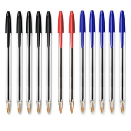 Homlix Essential Ballpoint Pen Set – 12 Bold Ink Pens (Black, Blue & Red) – 1.0mm Medium Point – Comfort Grip (With 2 Red)
