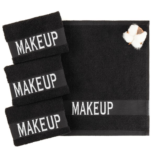 American Soft Linen, Paño Facial Desmaquillante, Toallas de Maquillaje 100% Algodón, 4 Toallas Faciales Empaquetadas, 12 X 12", 1 Unidad (Paquete de 1) Negro
