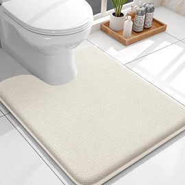 OLANLY Toilet Rugs U-Shaped 24x20, Extra Soft Absorbent Thick Memory Foam Contour Bathroom Rugs, Dry Quickly, Machine Washable, Non-Slip Toilet Bath Mat, Home Decor Accessories, Ivory