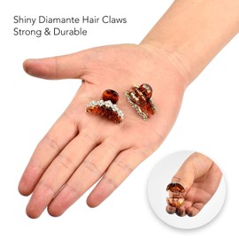 2 Pieces Shiny Mini Diamante Crystal Tiara Single Line 1.18inch -3cm Hair Claw Clips Clamp, Tortoise Brown