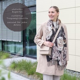 Giorgio Rimaldi Scarf 30 x 180 cm - Softer than Cashmere - Made in Germany - Scarf with Flower Motif for Women - Perfect for Autumn and Winter, black