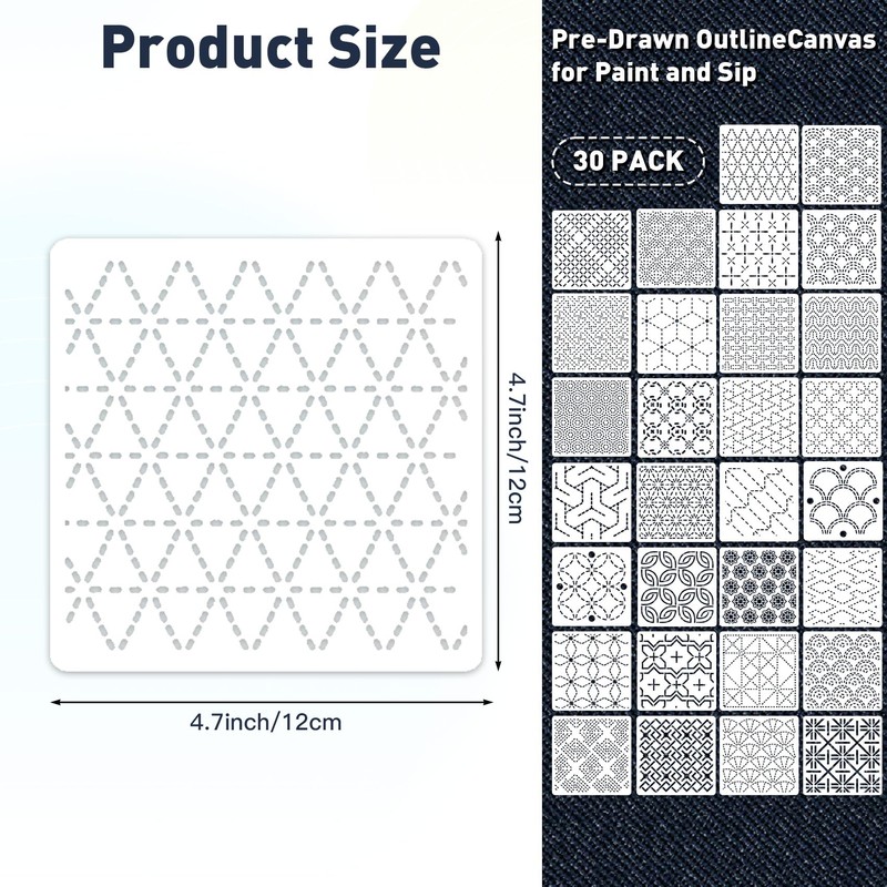 30Pcs Sashiko Stencil 4.7 x 4.7 Inch Geometric Sashiko Template