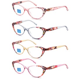 HEEYYOK 4-Pack Blue Light Blocking Reading Glasses Women,Spring Hinge Computer Readers,Anti UV Cateye Eyeglasses +3.25…