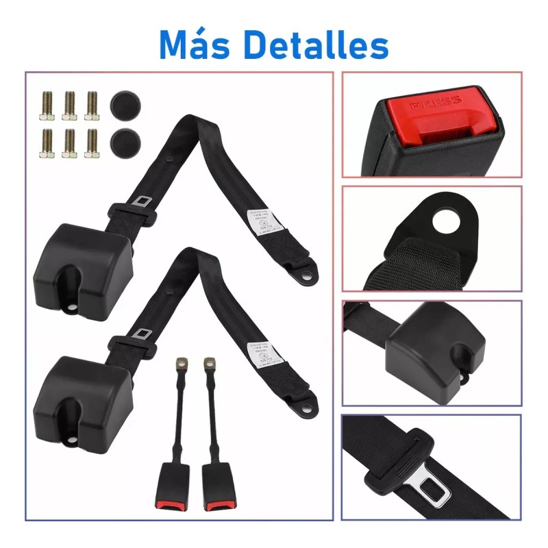Cinturón De Seguridad De 3 Puntos Universal Retráctil 2 Pzs