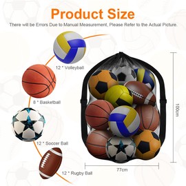 AMFUN Extra Large Football Mesh Bag, Drawstring Bag with Adjustable Shoulder Strap, Waterproof Storage Bag for Basketball, Football, Rugby Ball, Volleyball
