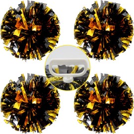 Hooshing 4PCS Black and Gold Pom Poms Cheerleading with Handle Cheer Pom Poms for Sports Team Spirit Performance