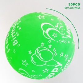 30Pcs Green Birthday Balloons 12In Printed Latex Balloons with "Happy Birthday"for Kids Birthday Party Decoration