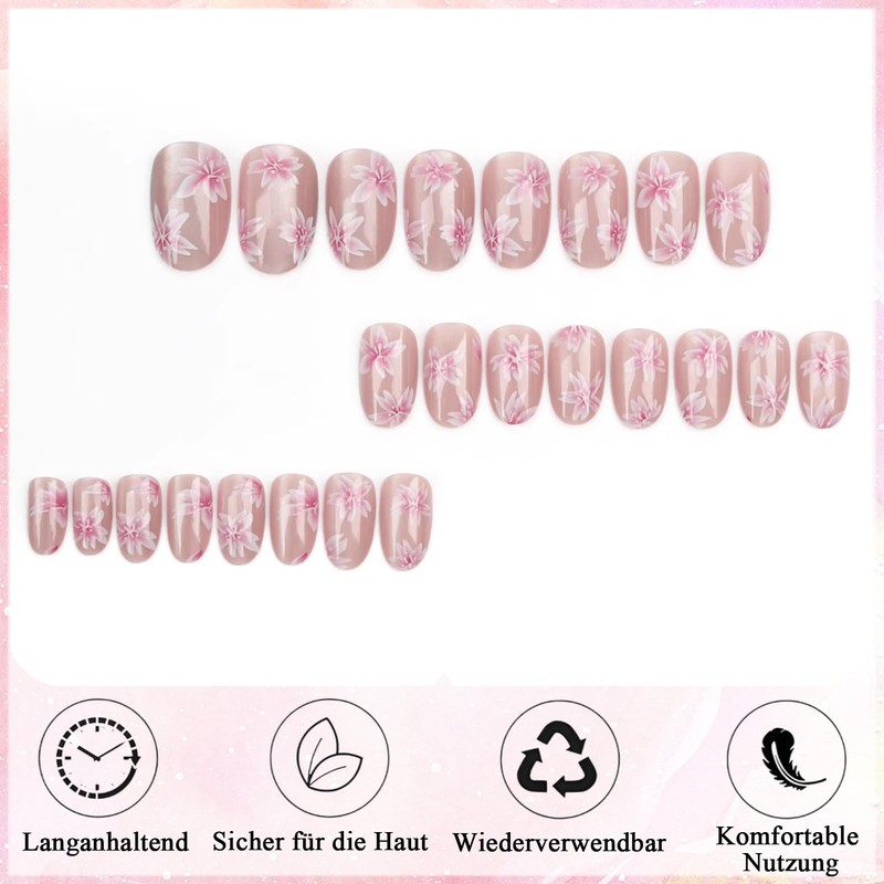 Virellay Almond Nail Tips (Pink Cat Eye, Pack of 24)