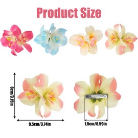 4pcs Artificial Flower Hair Clips for Women, Tropical Plumeria Hibiscus Hawaiian Flower Barrettes Bohemian Hairpins Claw Hair Accessories for Summer Beach Seaside Holiday Wedding Party (4 Colors)