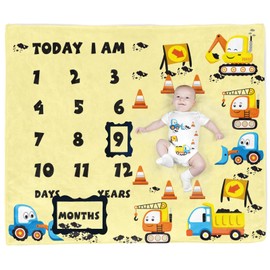 Engineering Vehicle Baby Stuff, Excavator Baby Month Blanket for Newborn Photo Taken - Baby Age Blanket with 2 Frame B36-1