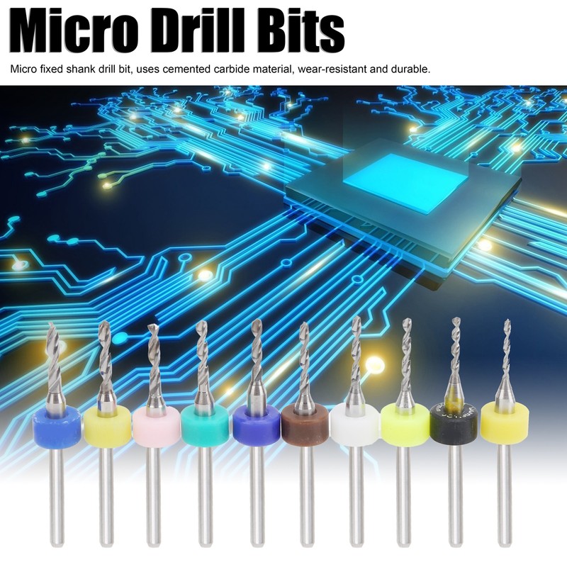 10Pcs Micro Drill Bit Set Cemented Carbide 1.2-2.1mm Printed Circuit