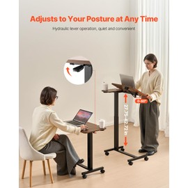 VEVOR Overbed Table, Mobile Bed Side Table with Flip Desktop and 4 Wheels, Height & Angle Adjustable Rolling Laptop Desk with Cup Holder, Portable Over Bed Desk for Home, Office, Study, Wood + Black