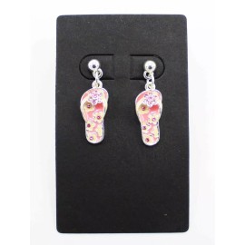 Carolyn Forsman New Silver Flip Flop Sandal Earrings with Pink Crystals #E1228A