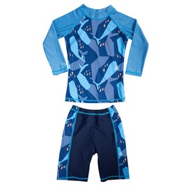 Traje de baño de dos piezas para niños pequeños con protección solar UV y protección solar, Ballena (Whale), 3X-Large
