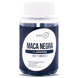 MACA NEGRA | NatGel Maca Negra con L-Arginina, Zinc y Omega 3 | Refuerza Energía y Resistencia Masculina | 60 Softgels