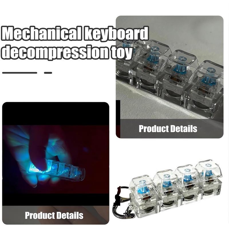 Stress-relieving toy mechanical keyboard, crystal keycaps with LED lights, transparent