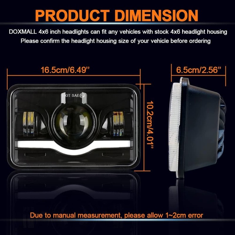 zoomto 2PCS 4x6 LED Headlights with Red Evil Eye Rectangular