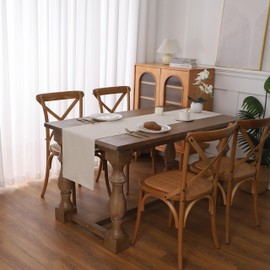 Gernaice Solid Color Table Runner, Rustic Cotton Linen Farmhouse Table Runners for Holiday Wedding Dining Living Room Bedroom Home Decor, 90" L X 13" W Beige