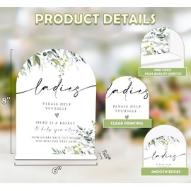 2 Pcs Greenery Wedding Bathroom Ladies & Gents Signs, 6 x 8 Inch White Arch Acrylic Wedding Sign with Holder, Wedding Sign for Ceremony and Reception, Wedding Decoration, Wedding Supplies - LY32