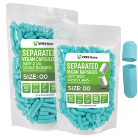 XPRS Nutra Vegan Size 00 Separated Capsules - 500 Count Premium Empty Capsules Separated in Bags - Separated Empty 00 Capsules - Pill Capsules Empty for DIY Supplement Filling (Aqua)