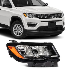 SCITOO Headlight Assembly Fit 2017-2021 for JEEP COMPASS Black Housing Amber Reflector Right Side Headlight 55112706AF