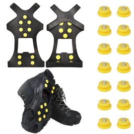 KASURE Ice Snow Grips, Ice Snow Grippers Anti Slip Grips Crampons, Rubber Crampons for Footwear, 10 Studs Ice Cleats Traction for Boots and 14 Extra Replacement Studs (L)